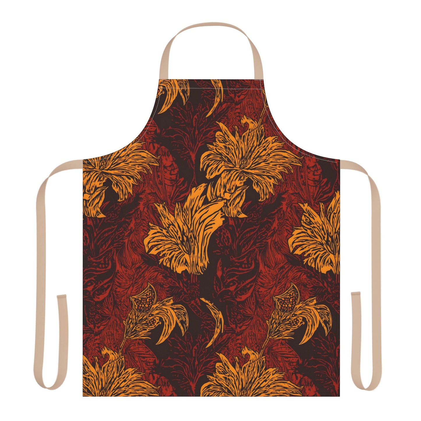 Floral Ember Apron — Red & Gold Botanical Kitchen Apron
