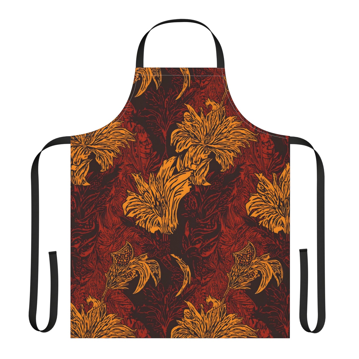 Floral Ember Apron — Red & Gold Botanical Kitchen Apron